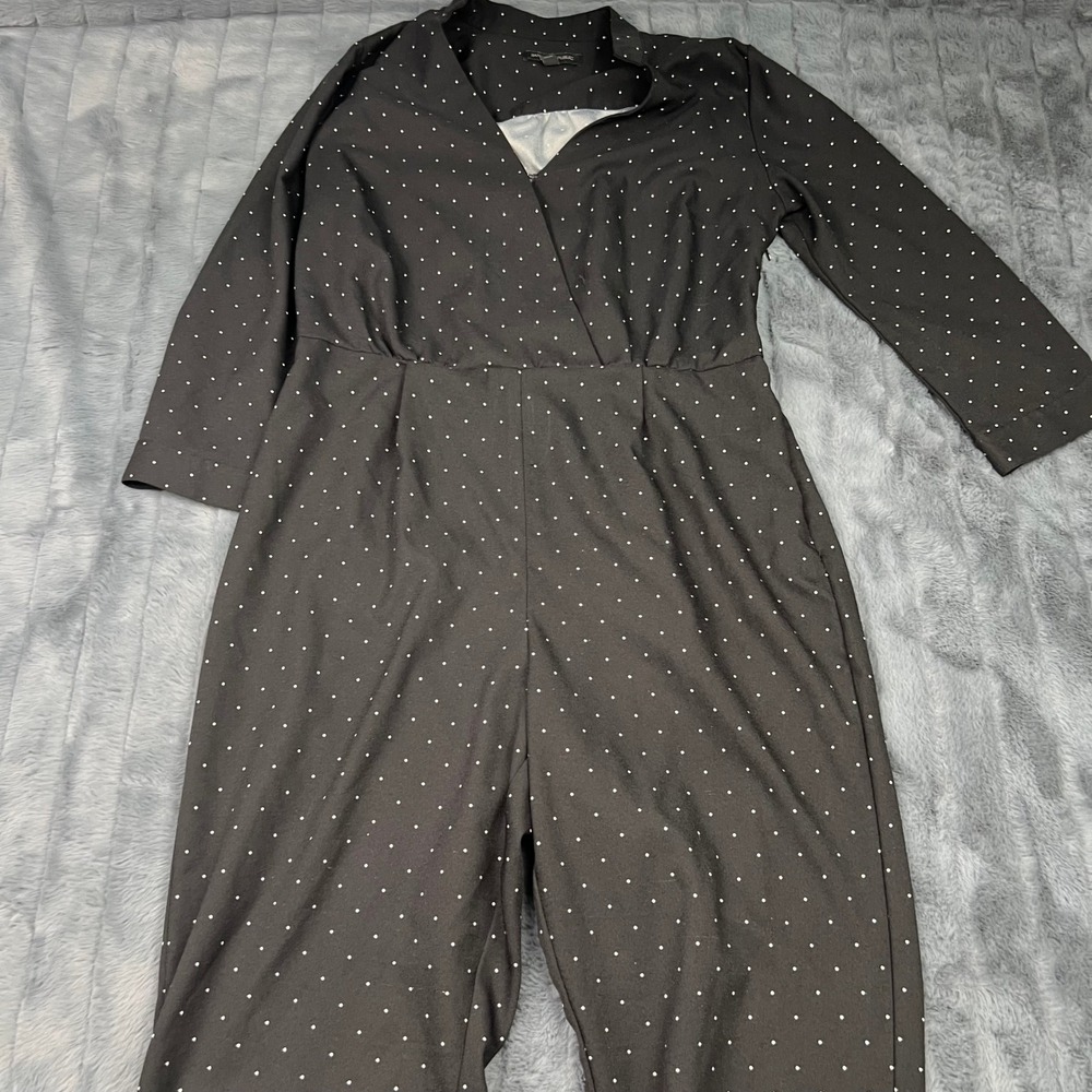 Banana Republic Black Polka Dot Wrap V-Neck Long Sleeve Jumpsuit Womens 8